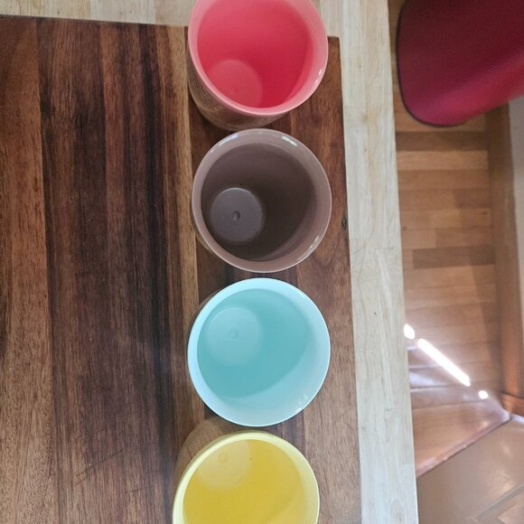 vintage raffiaware mid century burlap cups retro 1960 melmac set of four - Picture 3 of 5